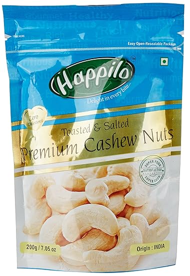 Happilo Premium Toasted and Salted Cashews, 200g (Pack of 2)