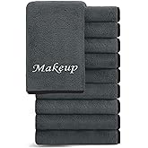 Cosy Family 10 Pack Makeup Remover Wash Cloths - Soft Microfiber Fingertip Facial Cleansing Cloths for Hand and Make Up, 12 x 12 in, Black Grey