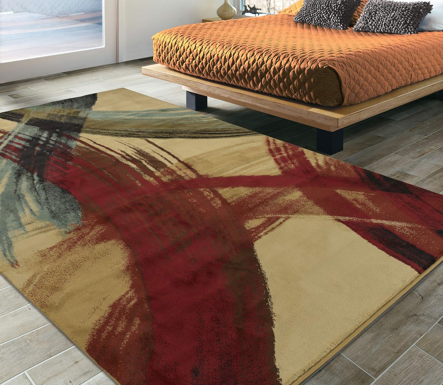 Silk Road Concepts SR-EL5012-5X7 Collection Abstract Rugs, 5'3" x 7'3", Beige Strokes