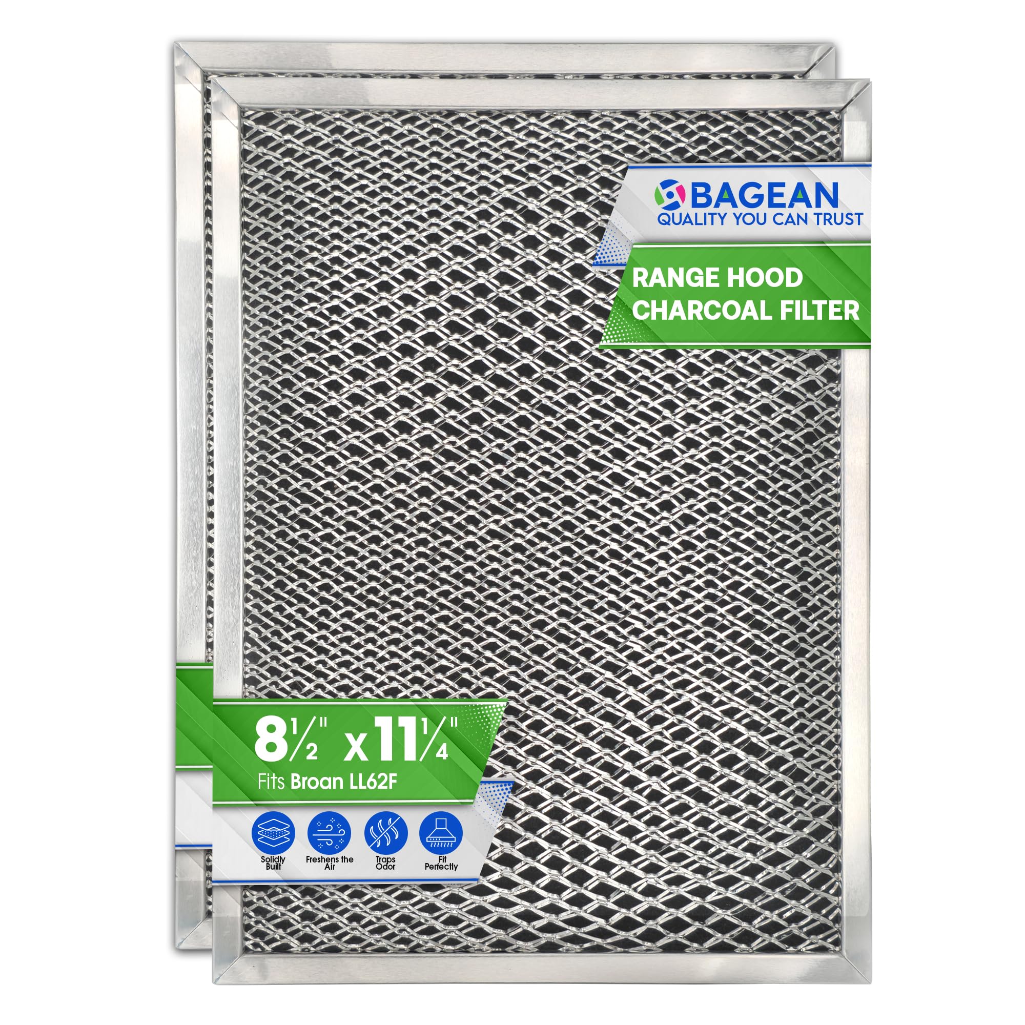 Photo 1 of Bagean Stove Hood Vent Filter 8.50" x 11.25" LL62F Charcoal Grease Combo - Fits Ductless Broan Range Hood Filter Replacement - Metal Screen Filters Grease and Carbon Freshen Kitchen Stove Air (2-Pk)