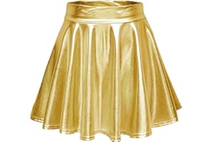 EXCHIC Women's Shiny Metallic Wet Look Stretchy Flared Mini Skater Skirt