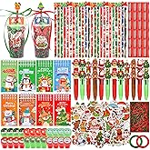 LiYiQ 247 Pcs Christmas Party Favors Return Gifts for Party, Student Stationery Gifts from Teacher, Pencil Erasers Notebooks Stickers for Classroom Birthday Goodie Bags Rewards Prizes