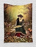 Ambesonne Medieval Tapestry, Lady Sitting on Stone