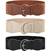 SATINIOR 3 Pieces Women Wide Elastic Belt for Dress Women Stretchy Cinch Leather Belt for Ladies Dress Decoration(M,Black, Brown, Beige)