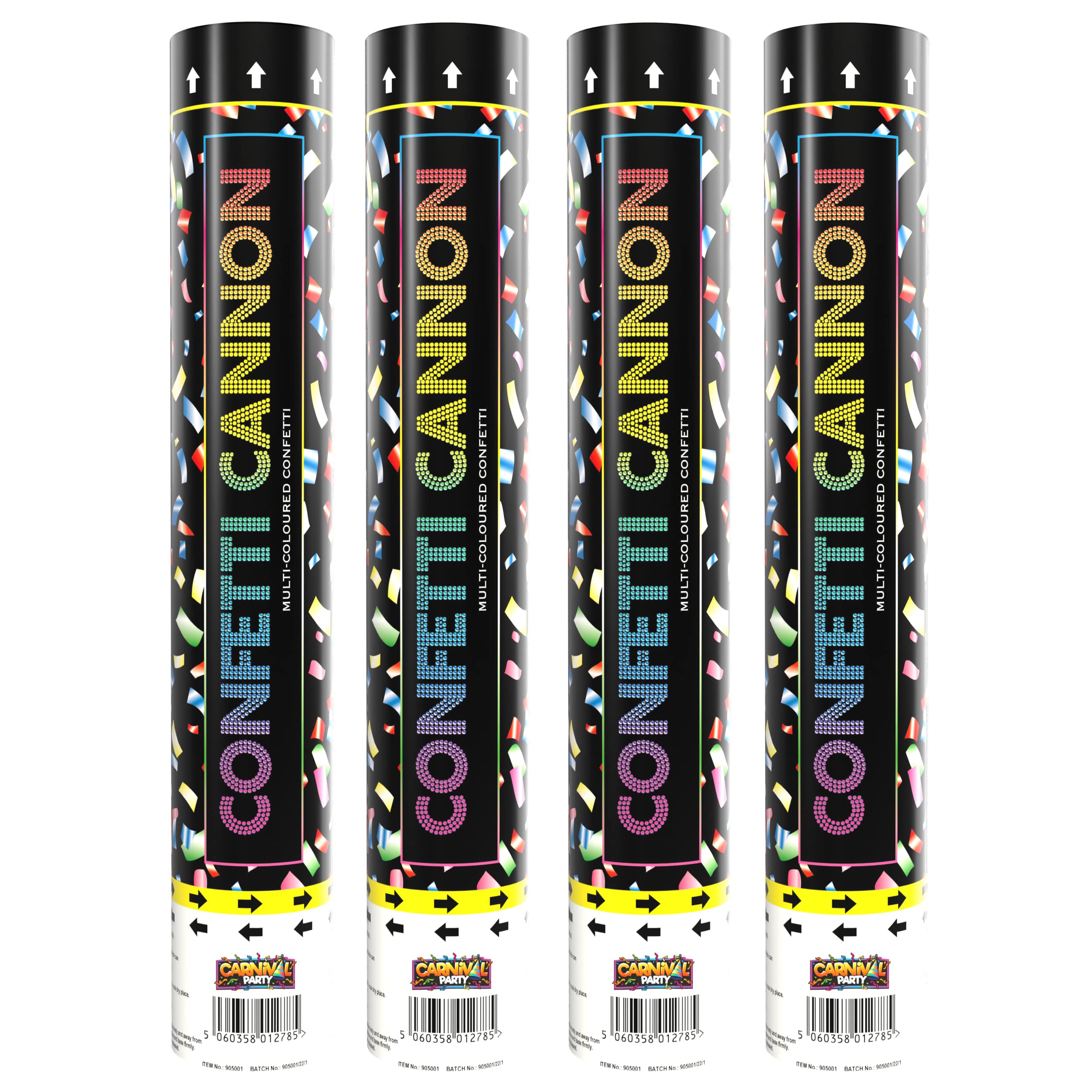 Carnival Party - 30cm Confetti Cannon - Multi-Coloured Confetti - Red, Blue, Green, Yellow & Pink - Poppers for Celebrations, Birthdays, Weddings & Parties - Pack of 4