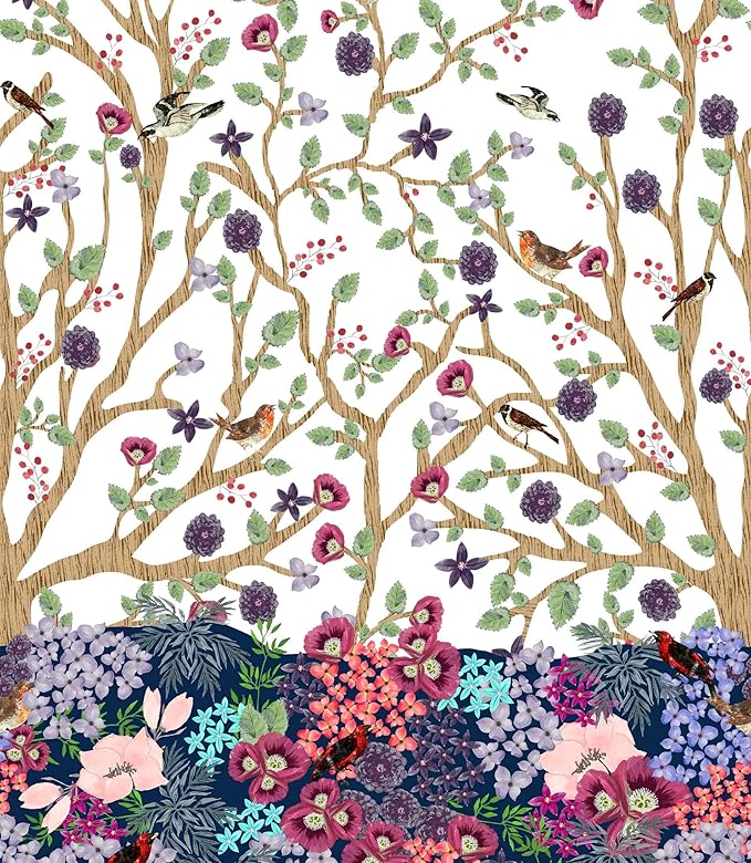 Soimoi Weiß Baumwolle Batist Stoff dürrer Baum, Blätter und Blumen