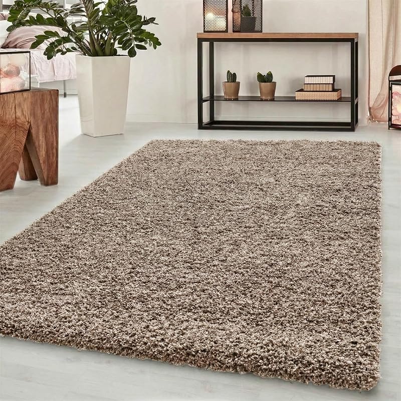 Abaseen Shaggy Rug 120x170 cm Light Beige Thick Pile Non-Slip Living Room