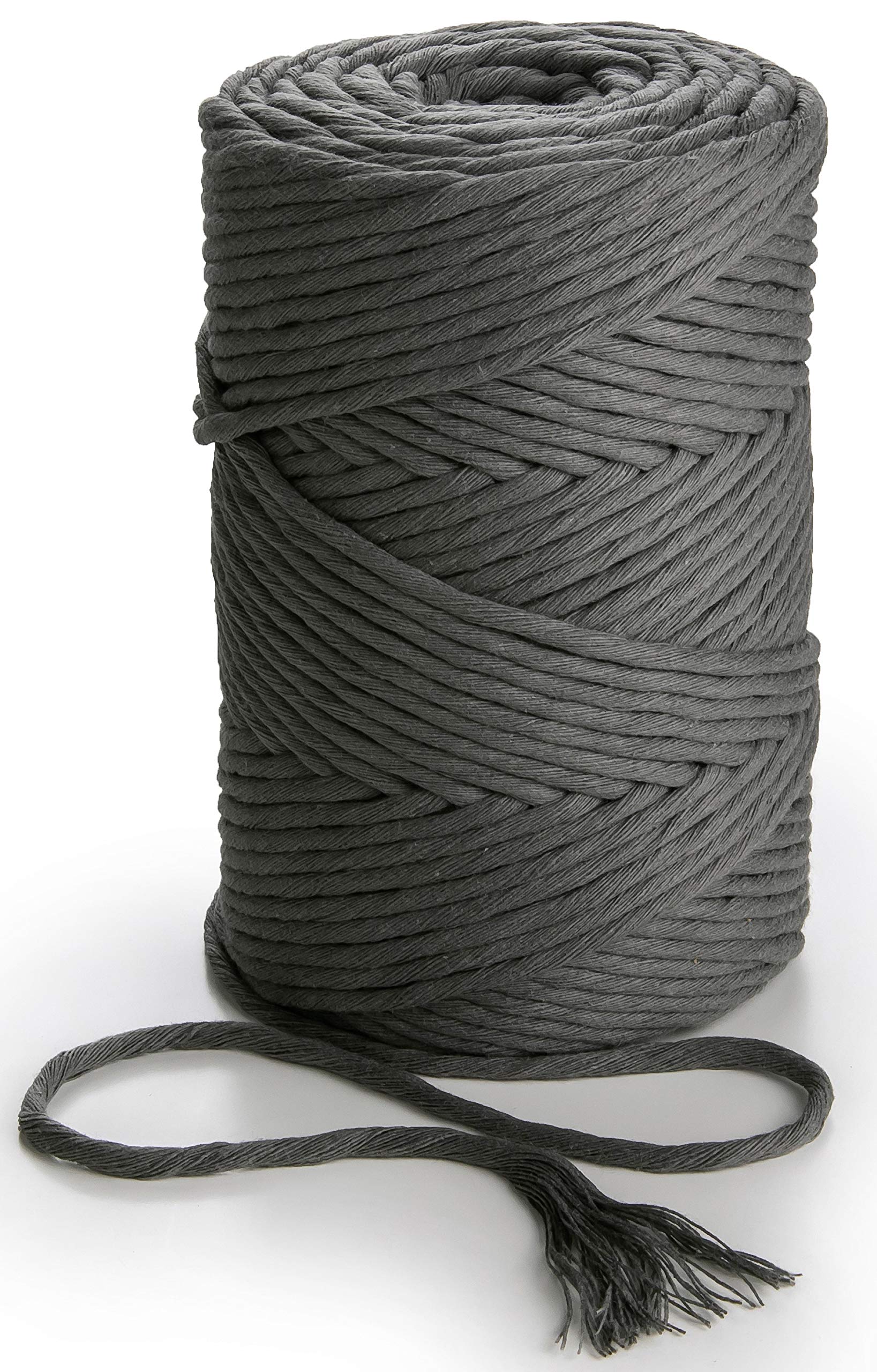 MB Cordas Macrame Cord 3mm 140m 1 Strand Super Soft Cotton Rope for Macrame Dream Catcher, Boho Wall Hanging Feather and Wall Tapestry - Dark Grey
