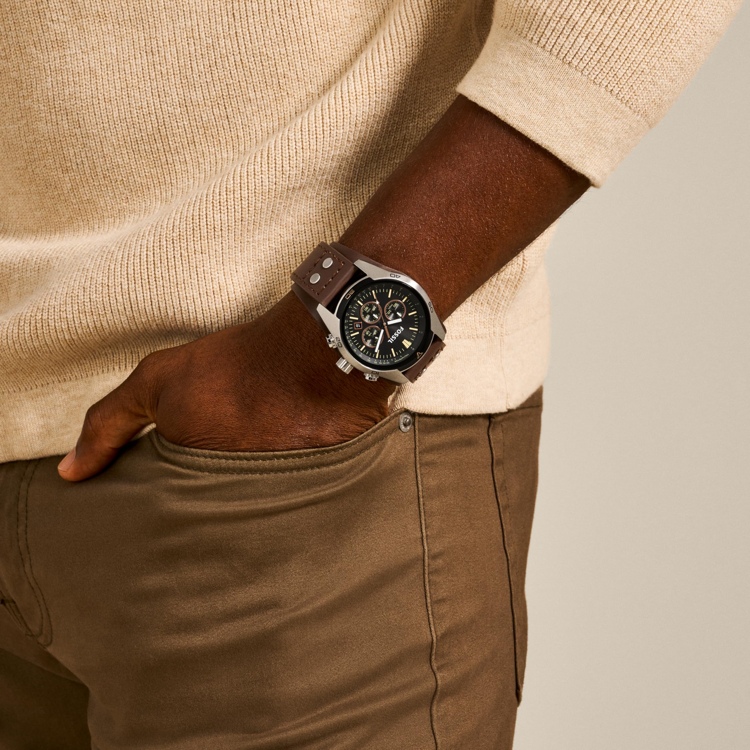 Fossil Men's Coachman Quartz Stainless Steel and Leather Chronograph Watch