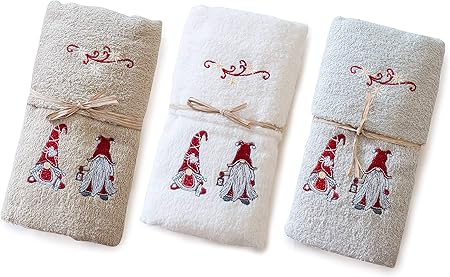 Idee Regalo Natale Punto Croce.Goldenhome Set Asciugamani Ospite Salvietta Motivo Gnomi Natalizio Idea Regalo Natale Spugna 400gsm Naturale Amazon It Casa E Cucina
