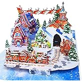 HEARTAGS- Pop Up Christmas Card, 3D Gingerbread Village Christmas Pop Up Card, 6x8 in Popup 3D Holiday Gretting Cards For Kids, Son, Daughter, Family With Envelope and Message Note