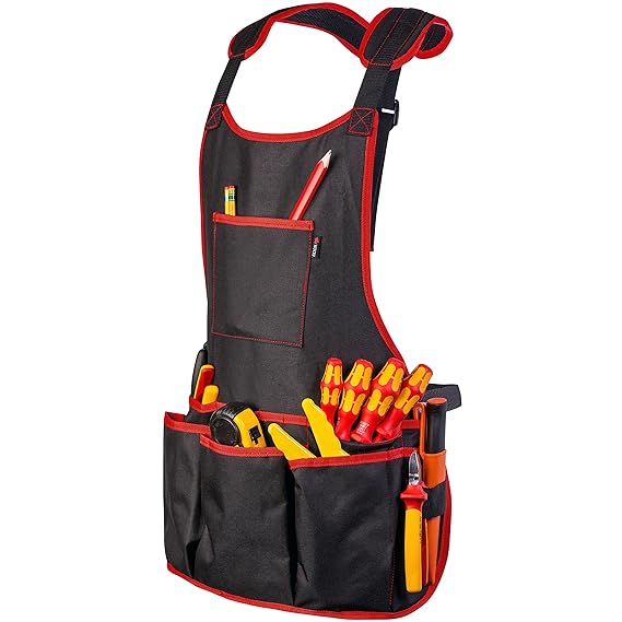NoCry Arbeitsschürze mit 16 Werkzeugtaschen - Professionelle, wasserfeste Canvas Schutzschürze, Werkzeugschürze, Gärtnerschür