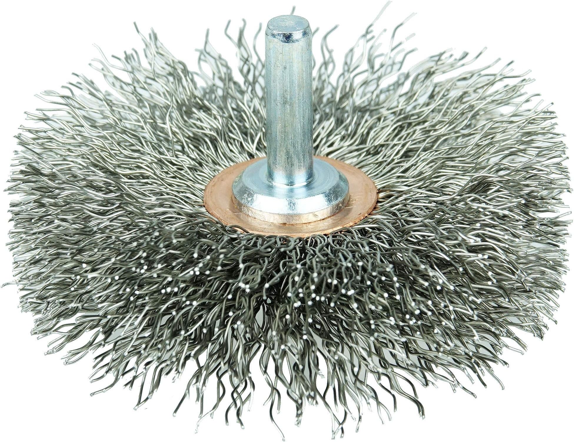 Weiler 17617 3" Narrow Face Stem-Mounted Crimped Wire Wheel, .014" Steel Fill, 1/4" Stem, Made in the USA