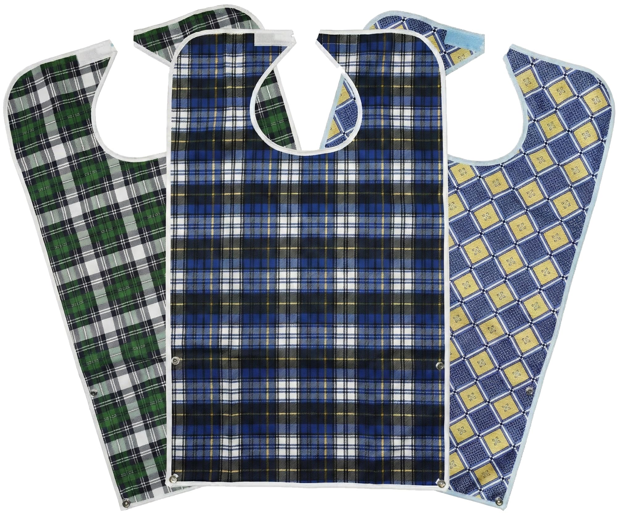 3 Pack Adult Bibs with Crumb Catcher - Waterproof and Reusable Clothing Protectors for Elderly Men and Women, Checkered, 3 Count (Pack of 1)