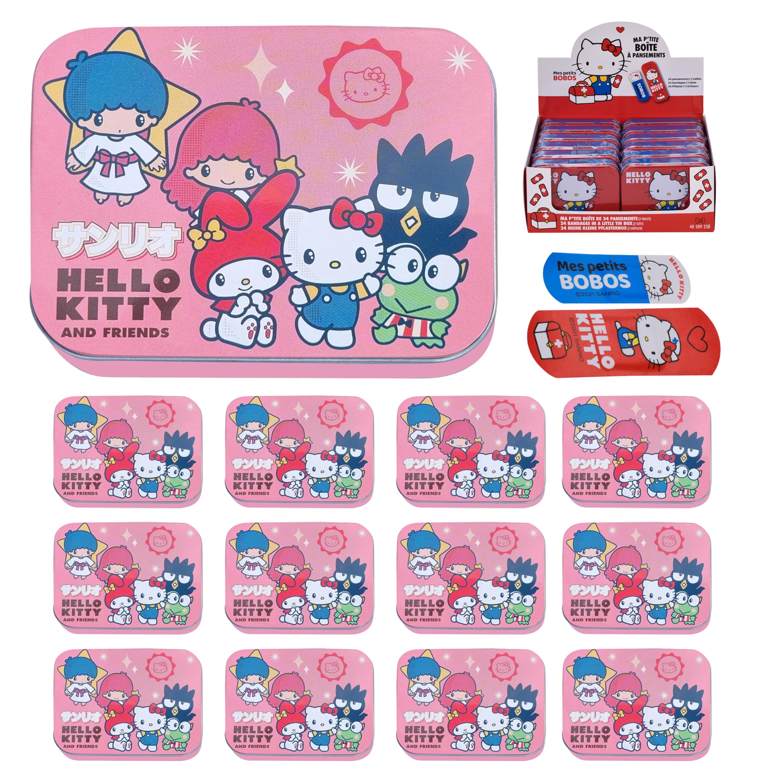 Hello Kitty Friends Children's Plaster -12 Pieces- Metal Box - 24 Plasters - Beautiful Design Plaster Storage Box for Children - Suitable for Backpack - Handbag Image