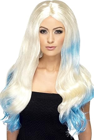 Amazon Com Smiffy S Women S Long Blonde Wig With Blue Dip Dye And