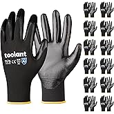 toolant Work Gloves for Men-12 Pairs, Nitrile Coated Work Gloves with Grip, Touch Screen Gloves for Warehouse, Mechanic, Construction, Gardening, Woodworking, Oil Resistant Gloves (Black, Small)