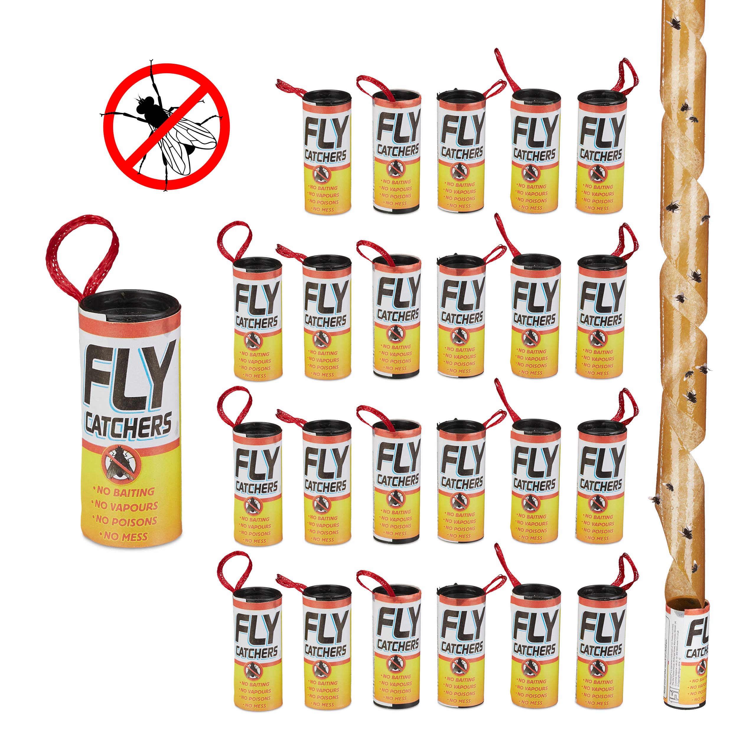 Relaxdays Fly Catcher Adhesive Rolls, Set of 24, Toxic-free, Environment-friendly, Sticky Rolls For Hanging, Indoors, Brown