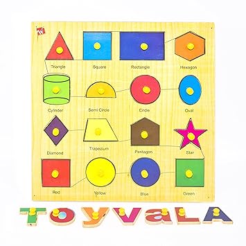 Toyvala Pinewood Wooden Jigsaw Puzzle Board for Kids - Colour and Shape - Learning & Educational Gift for Kids