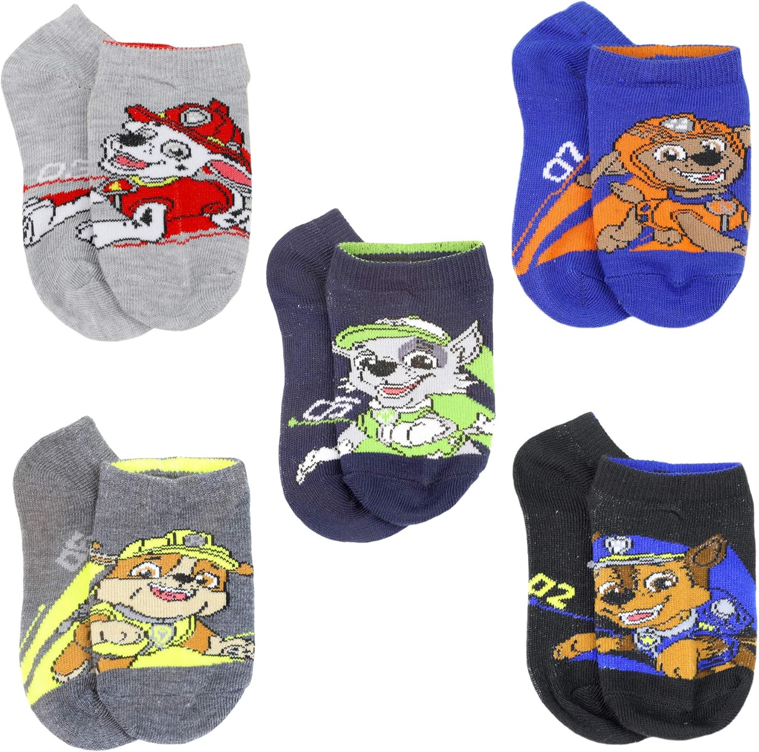 Nickelodeon Little Boy's PAW Patrol 5 Pack Character No Show Socks (Grey/Navy, Small - Kids Shoe Size 7-10): Clothing