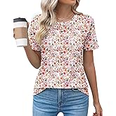 Kistore Womens Casual Crew Neck Short Sleeve Pleated Tops Blouses Fashion Clothes 2026