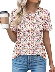 Kistore Womens Summer Crew Neck Pleated Floral Tops