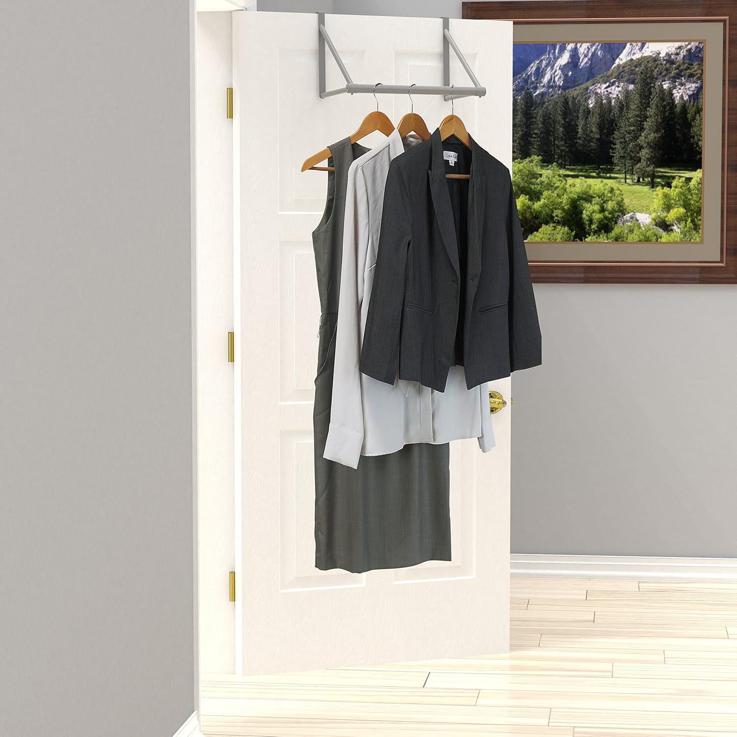 Simple Houseware Over The Door Clothes Hanging Rod, Silver: Home & Kitchen