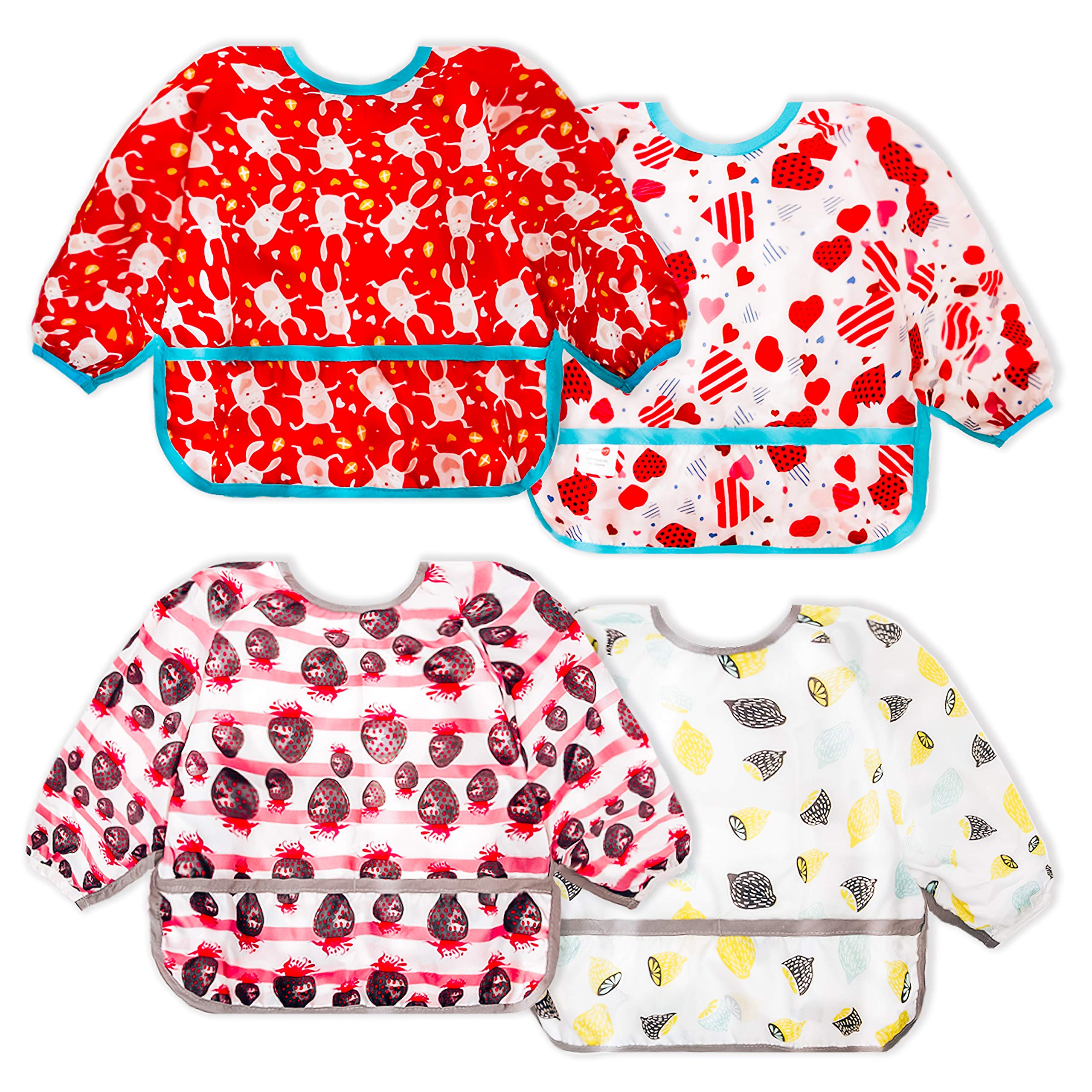 Joyo roy Baby Bibs with Sleeves for Girls 4Pack Weaning Bib Waterproof Baby Bibs for Eating Infant Feeding Bib 1-3 Years Soft Toddler Art Smock Long Sleeve Smock for Eating Toddler Apron for Feeding