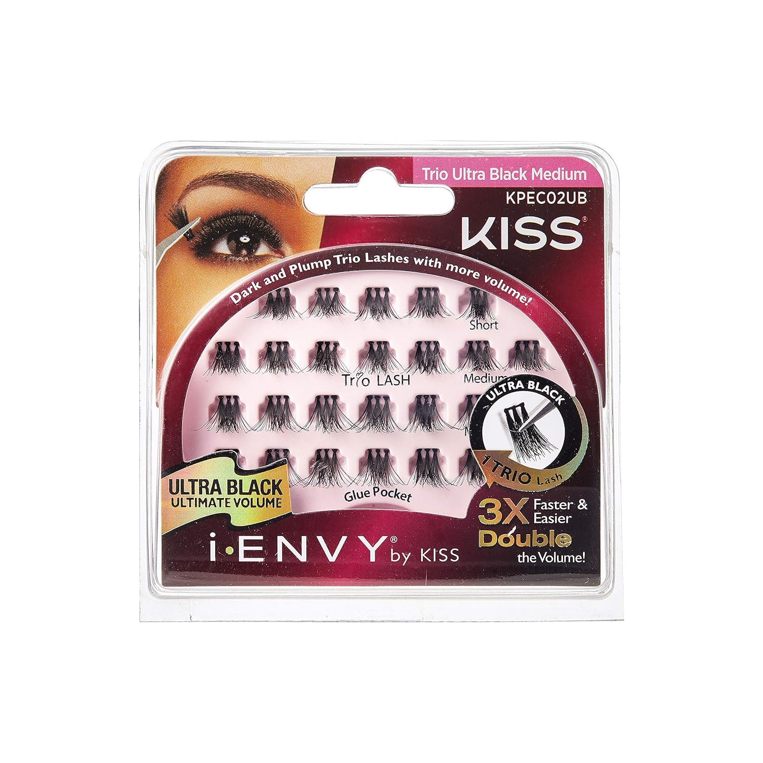 Kiss i-ENVY Ultra Black Trio Medium Lashes KPEC02UB (6 PACK) : Beauty