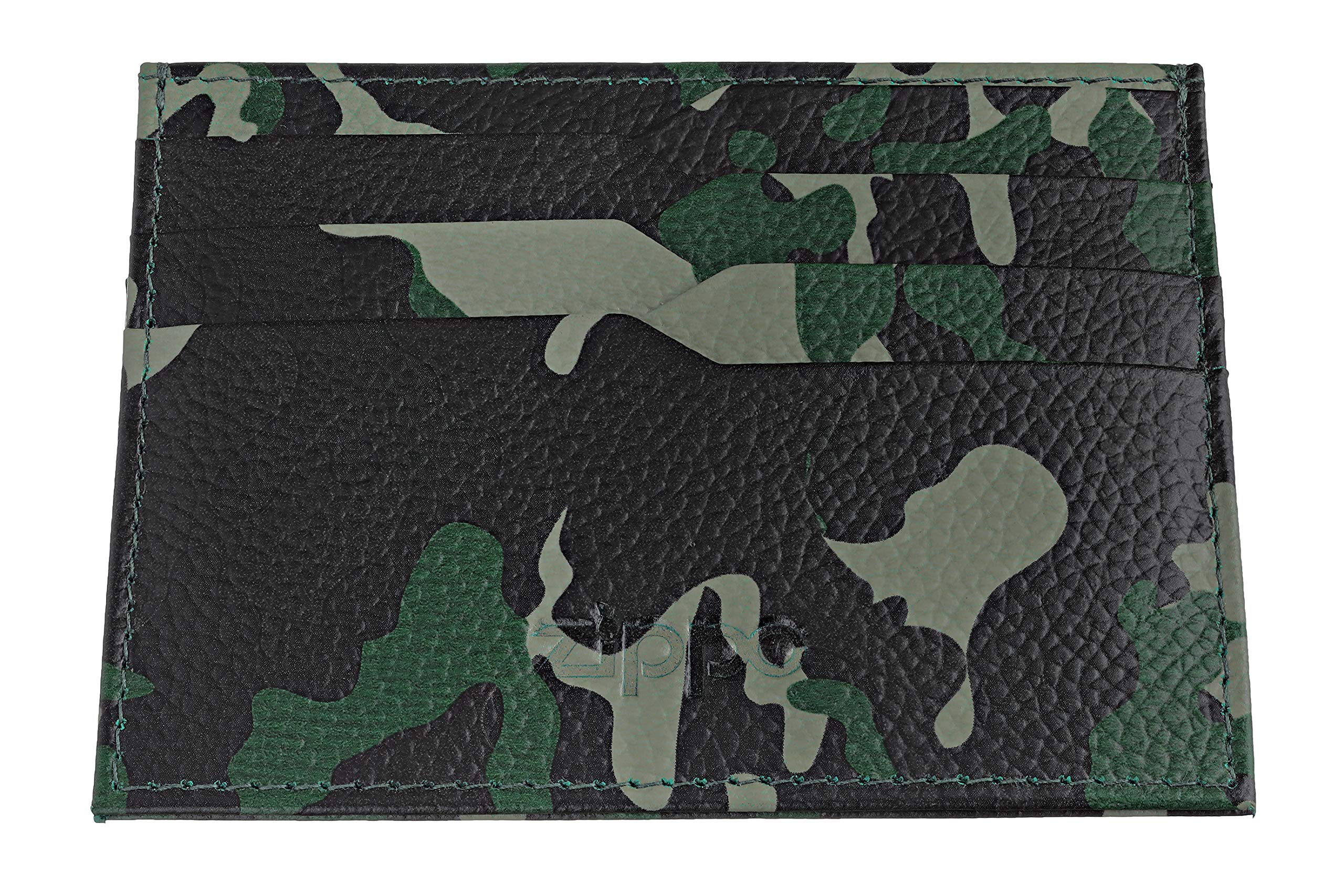 Zippo - Card Case, Leather, Green Camouflage, Credit Card Holder for Women and Men, 8 Card Slots, 1 Slip Pocket