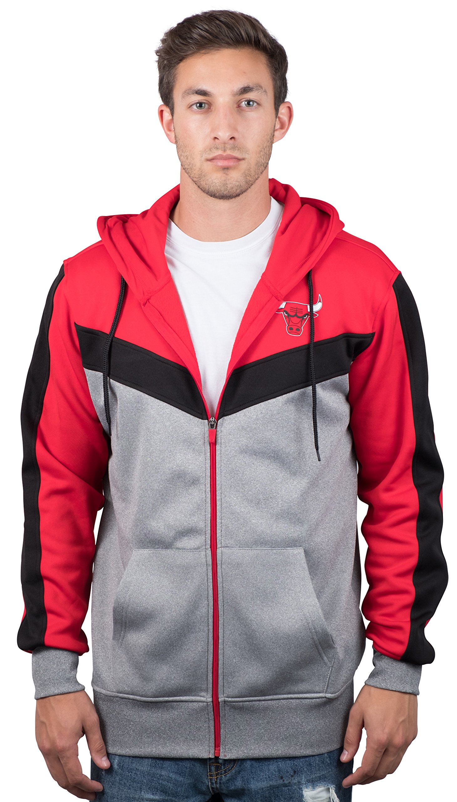 Ultra Game NBA Official Men’s Contrast Back Cut Full Zip Hoodie Sweatshirt - Unisex, Chicago Bulls, Team Color, Small Image