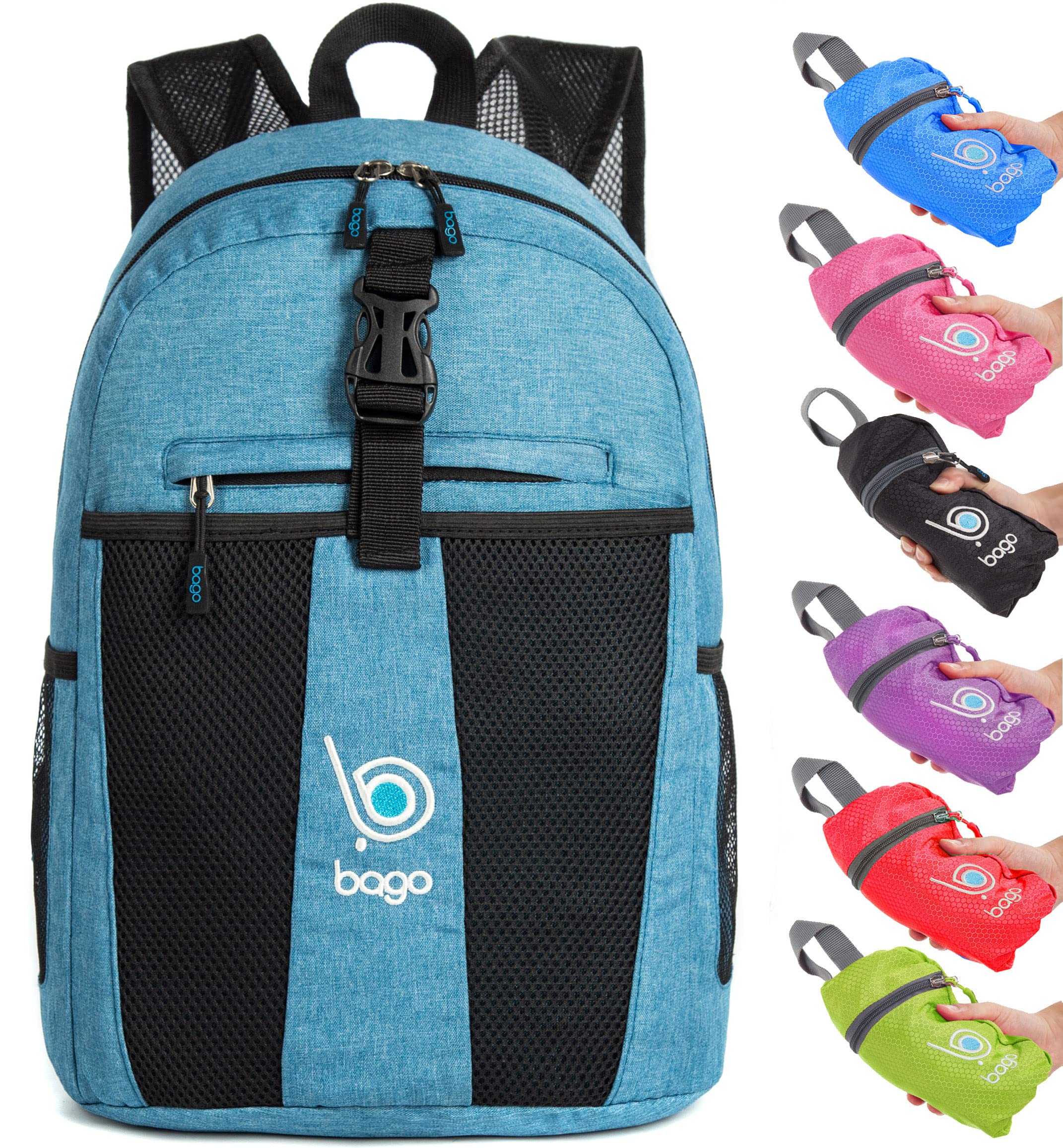 Bago Lightweight Small Hiking Backpack for Women and Men - 25L Travel Day Pack - Foldable Hiking Daypack Ultralight for Camping Outdoor Sports - Day Bag Packable Backpack for Travel (SnowBlue)