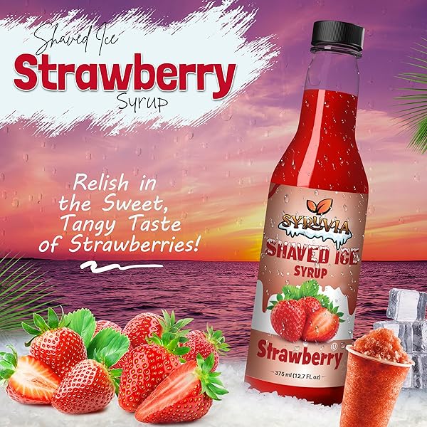 SYRUVIA SNOW CONE SYRUP 12.7OZ – STRAWBERRY SYRUP FOR SHAVED ICE, SNOW CONES, SLUSHIES, ITALIAN SODA, POPSICLES. KOSHER, DAIRY FREE