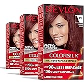 Revlon ColorSilk with Bond Repair Complex, Auburn Permanent Hair Color, 100% Gray Coverage, Ammonia Free Hair Dye, Vegan Keratin, 49 Auburn Brown (Pack of 3)