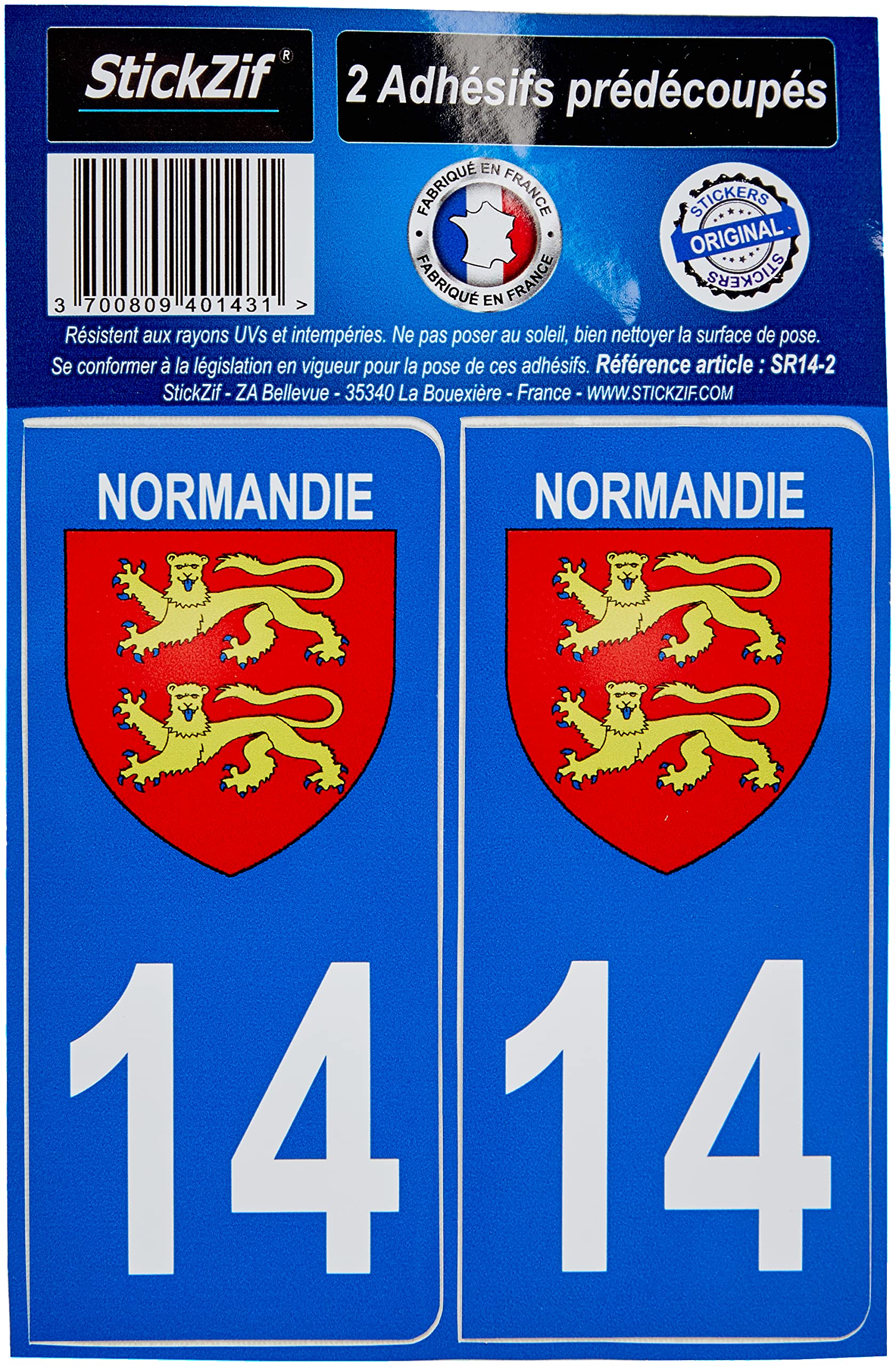 STICKZIF SR14-2 Set of 2 Self-Adhesive Stickers Department Region 14 Normandy, Set of 2