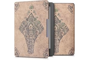 kwmobile Case Compatible with Kobo Aura Edition 2 Case - eReader Cover - Elephant Sketch Green/Beige