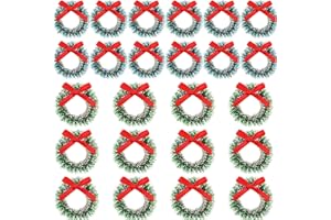 DINGION 24 Pieces 24 Pieces Mini Christmas Wreaths Crafts with Red Velvet Bows Pine Home Window Decoration Include 1 Inch Blue Green 1.2 Inch Grass Green for Christmas Tree Decoration