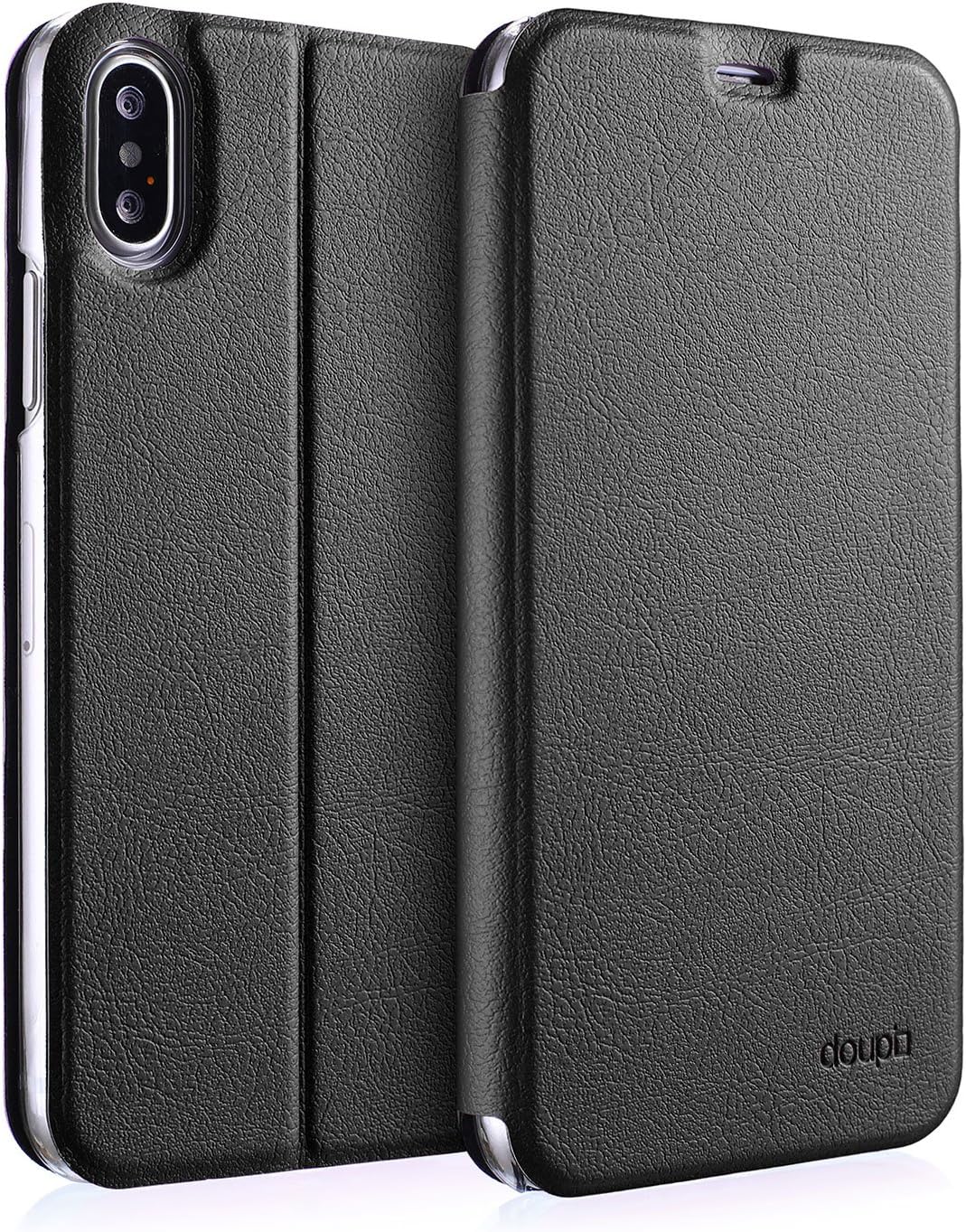 doupi Flip Cover for iPhone X/Xs 5.8 inch, Magnet Protective Flip Case Book Style Screen Protector Stand, black