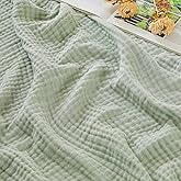 EMME Cotton Muslin King Blanket Bed Layering Bedspread Coverlet Breathable Gauze Soft Lightweight (Heather Sage Green, 108"x90")