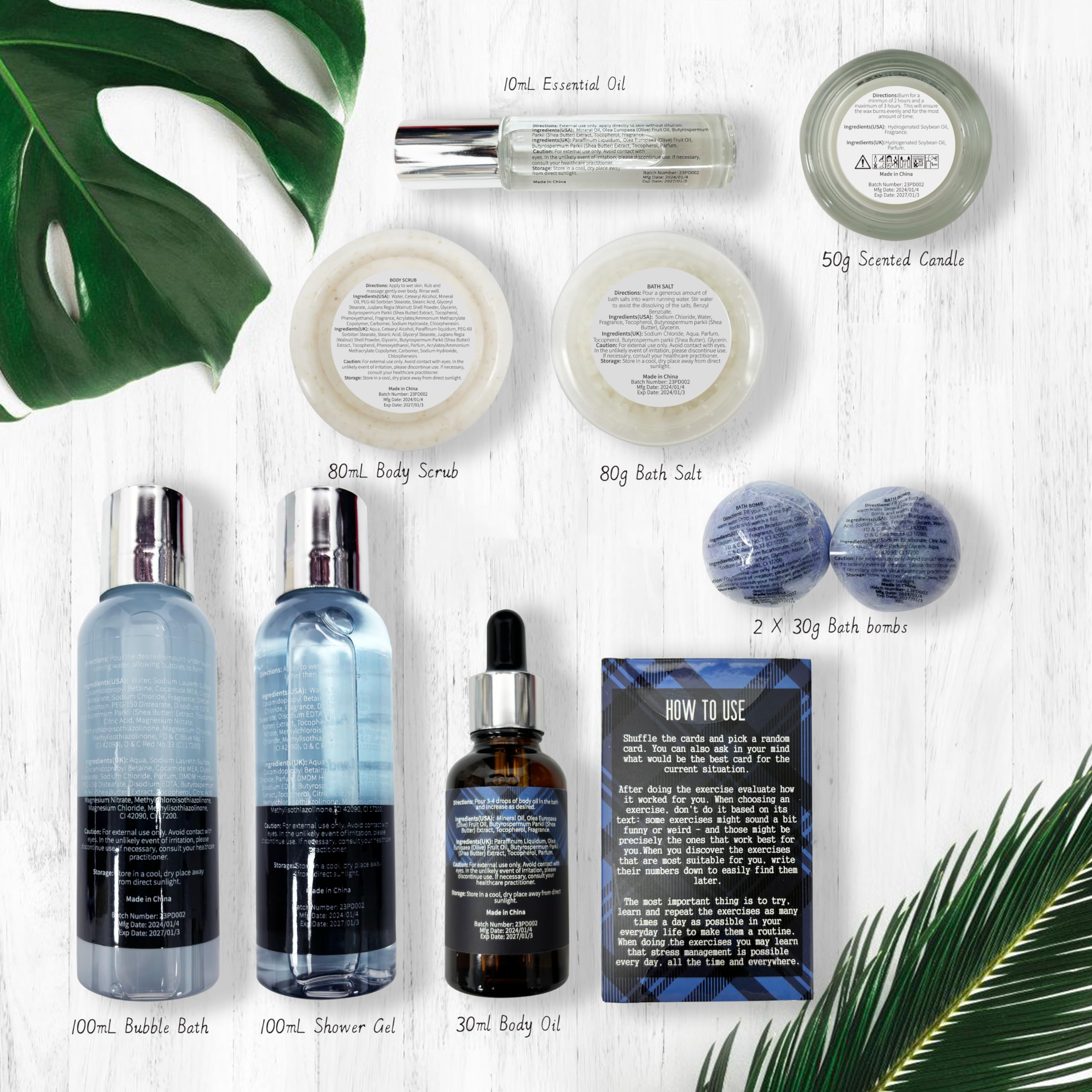 PEARLWORLD Bath Set with Ocean Scented Spa Gifts for Men, Christmas Birthday Self Skin Care Set for Men, Spa Gift Baskets for Him, 12Pcs Men's Spa Kit Gifts for Bath Spa