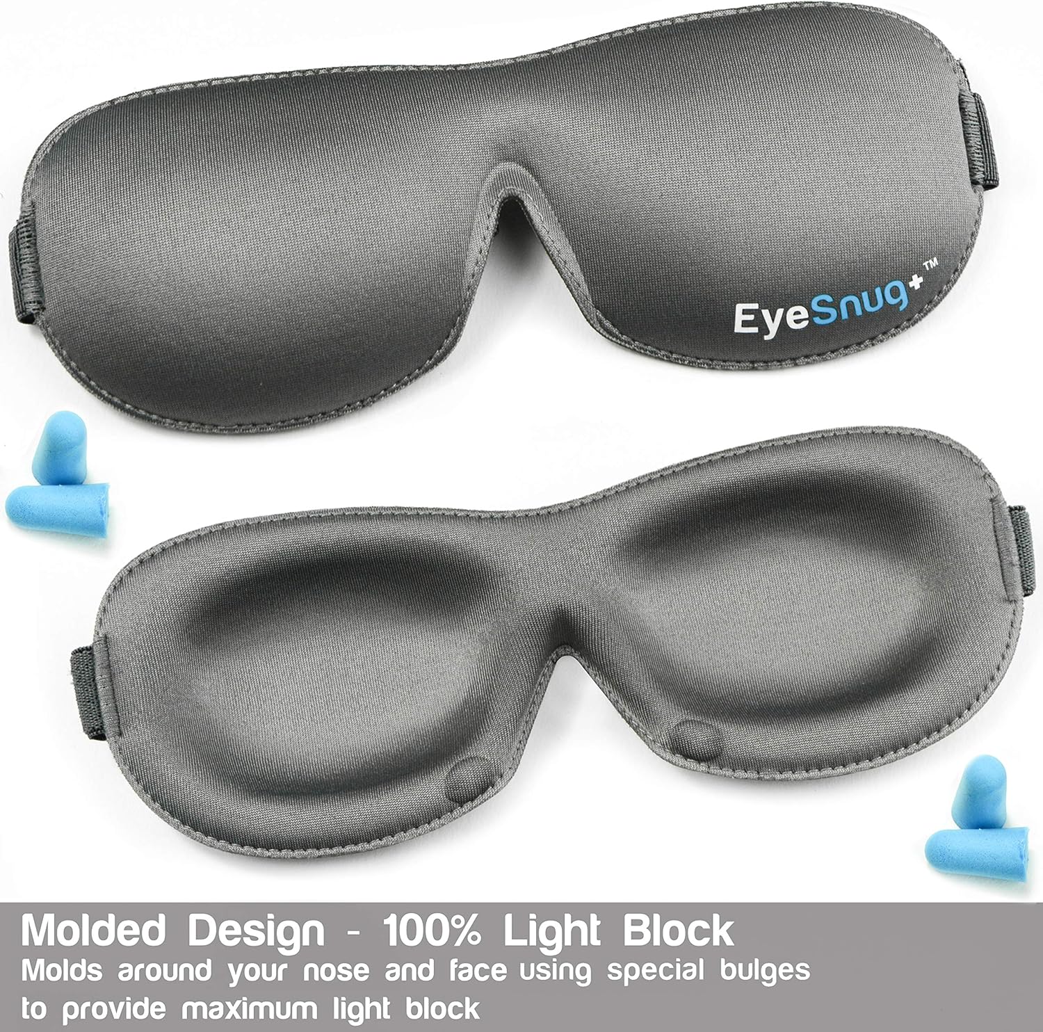 2 Pack Sleep Mask - Sleep Wherever, Whenever – EyeSnugs 3D Contoured Eye Mask Allows for Full REM Sleep –100% Blackout Molded Blindfold with Ear Plugs for Uninterrupted Sleep: Health & Personal Care
