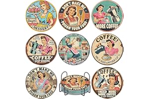 Fotasmua 8Pcs Retro Housewife Diamond Art Coasters Kit, Vintage Coffee Diamond Painting Coasters with Holder, DIY Crafts Art 