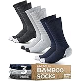 Pembrook 3 Pairs Viscose Bamboo Socks Mens - Premium Crew Work Socks, Moisture Wicking Socks Men for Hiking, Work Boot Socks