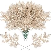 Cindeer 100 Pcs Christmas Tree Picks Sprays Glitter 10.2 in,Champagne Gold | Artificial Pine Leaves Cedar Stem, Faux Pine Needles Greenery, Cedar Branches Ornament, for Home Garland Wreath Winter Decor