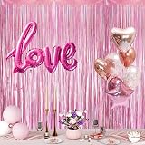 YAAVAAW Glitter Pink Tinsel Curtain Backdrop 2x 8.3ft Party Decor view 5