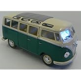 KINGSMART 1962 Volkswagen Classic Hippy Bus 7" 1:24Scale Green Die Cast Metal Model Toy Pull Back Action Car