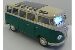 KINSMART KINGSMART 1962 Volkswagen Classic Hippy Bus 7" 1:24Scale Green Die Cast Metal Model Toy Pull Back Action Car