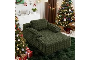 VINGLI Chaise Lounge Chair, Green Boneless Couch Oversized Reading Chair Upholstered Bubble Fleece Cloud Couch Sofa Recliner Bed Comfy Sleeper Couches for Living Room, Movie Room, Bedroom