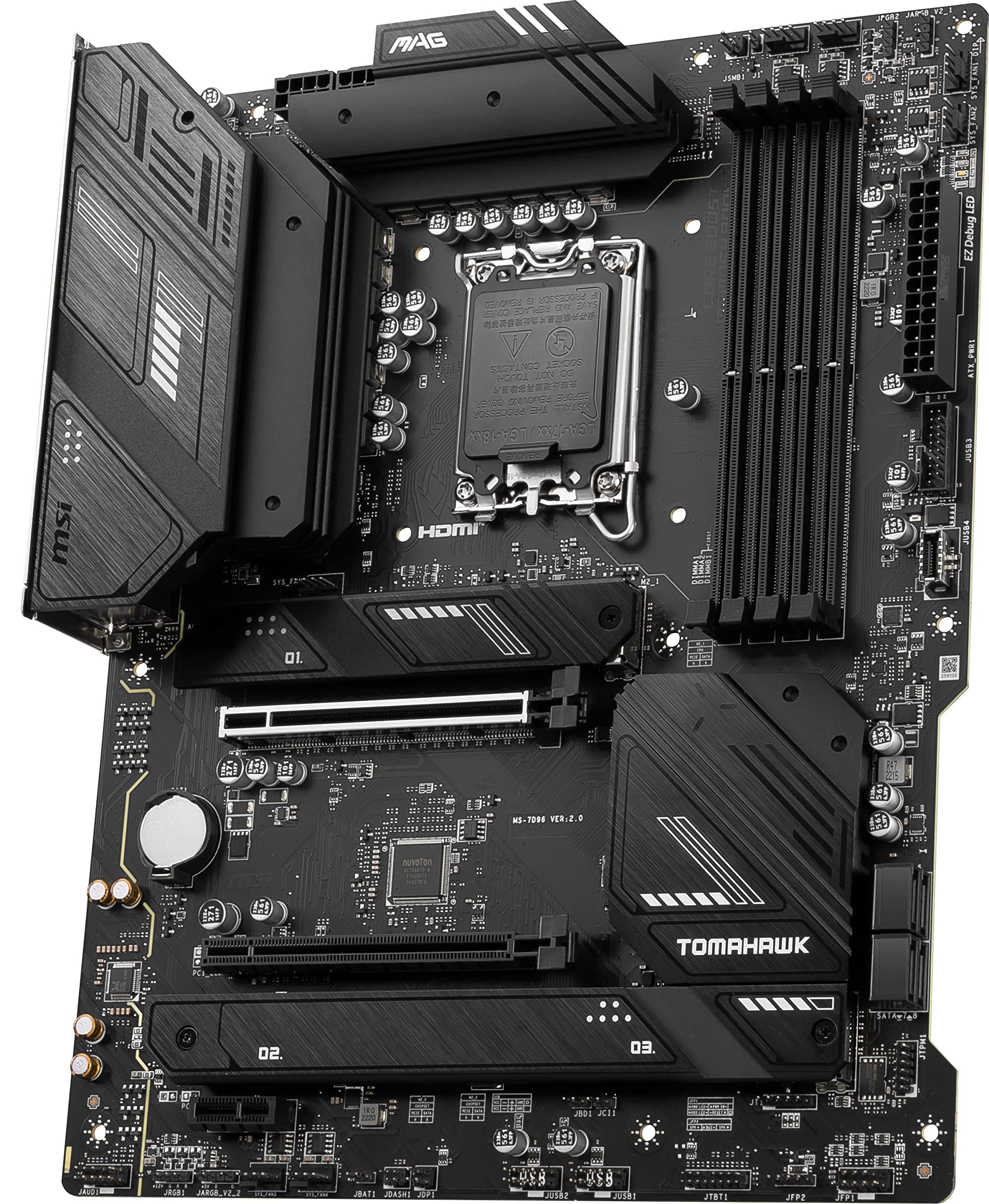 MSI MAG B760 Tomahawk WiFi Gaming Motherboard (Supports 12th/13th/14th Gen Intel Processors, LGA 1700, DDR5, PCIe 5.0, M.2, 2.5Gbps LAN, USB 3.2 Gen2, HDMI/DP, Wi-Fi 6E, Bluetooth 5.3, ATX)