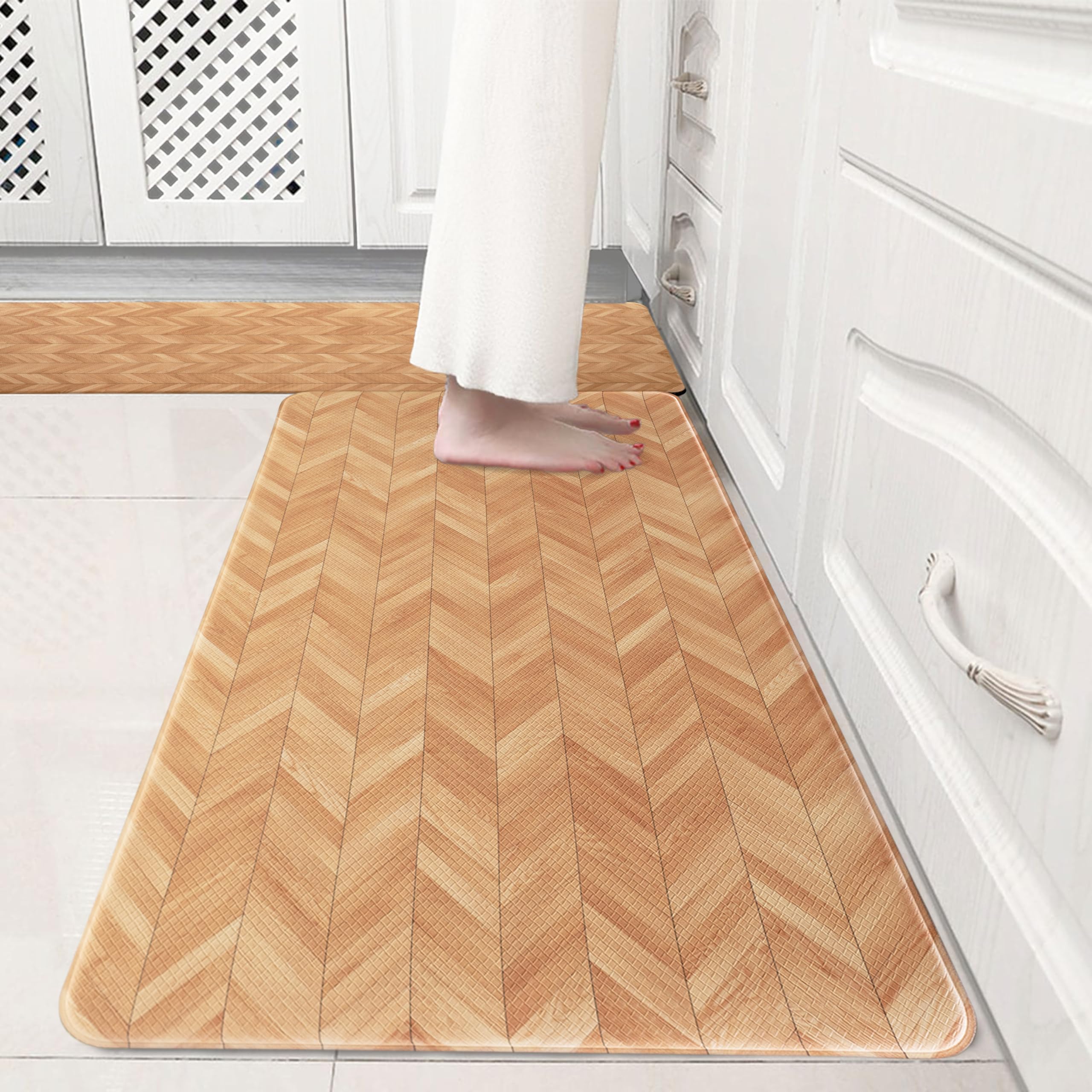 Photo 1 of VivaNest Rustic Natural Wood Kitchen Rug Sets [1 PCs], Anti-Fatigue, Waterproof Non-Slip Kitchen Mats Heavy Duty Ergonomic Comfort Foam Rug for Floor, Home, Laundry,17"x29"+17"x47"